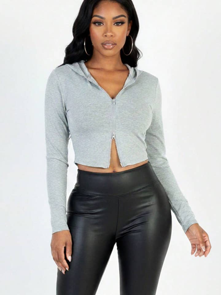 French Terry Crop Zip Up Hoodie for wholesale by CAPELLA APPAREL