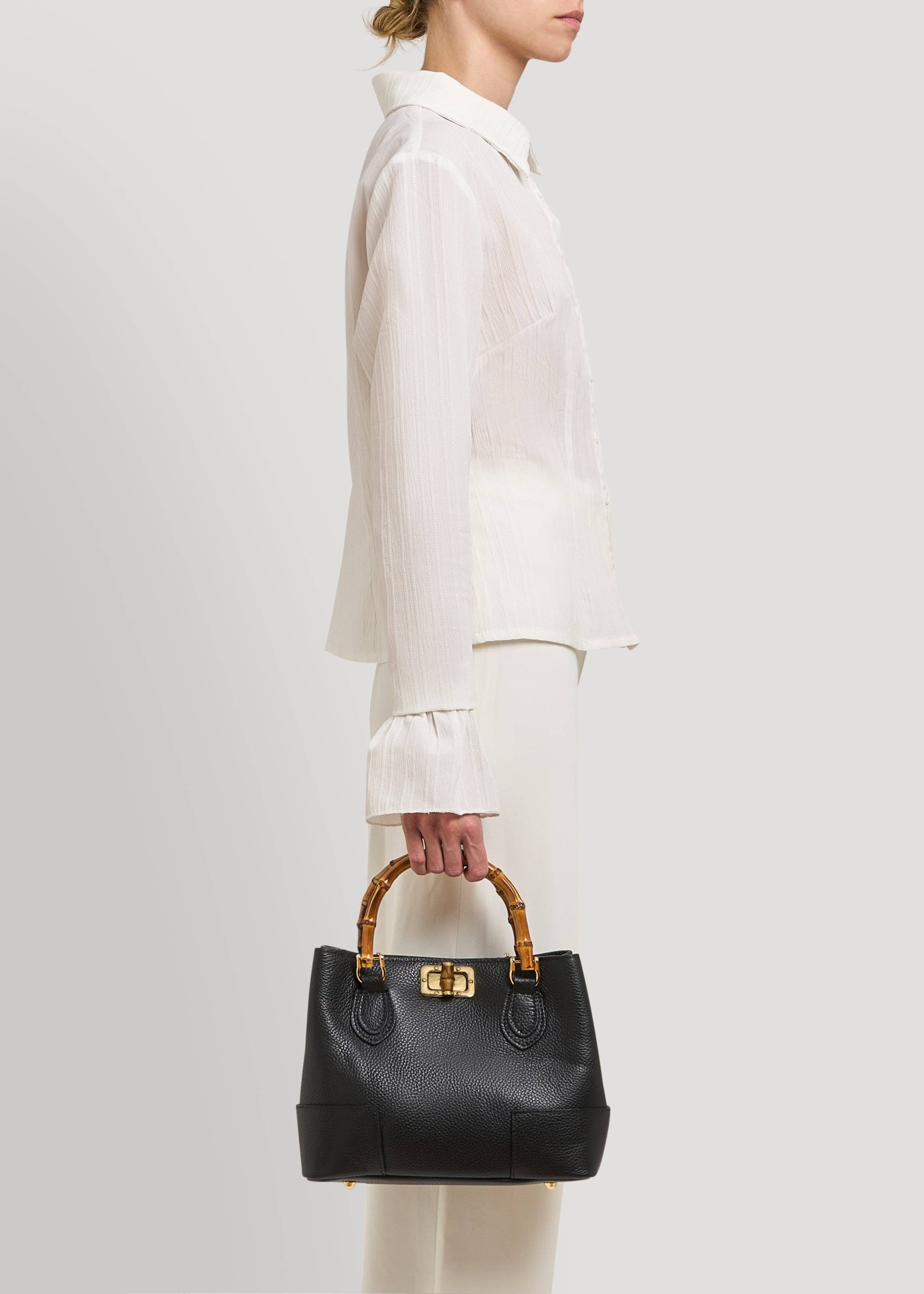 Prestige Milano - Vendita all'ingrosso Borsa tote - Donna - Bamboo Babe Micro Bag in Black Dollar Leather6