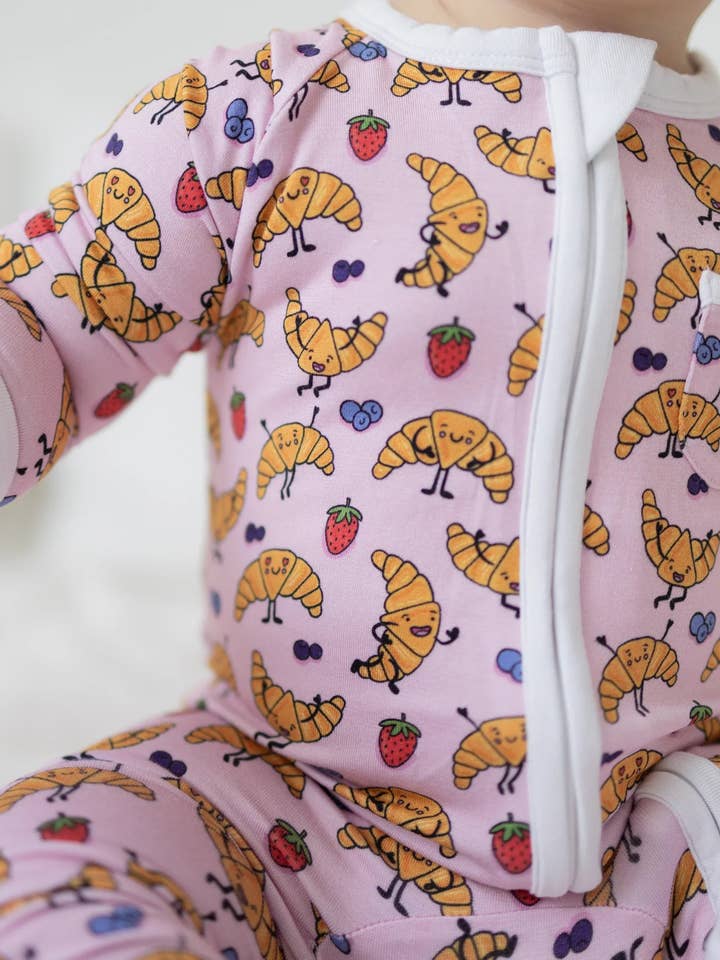 Pink Croissant Zip Romper for wholesale by PB & Grape