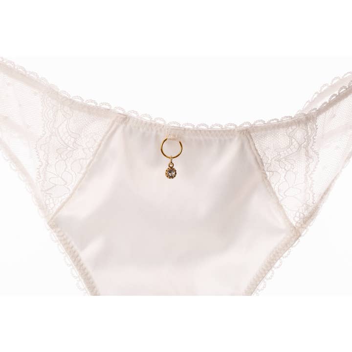 Roshni Desai Designs - Wholesale Underwear - Women's - White Satin and Lace Thong White Satin Thong Knicker White4