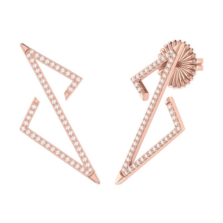 Elektrische vonk Zig Zag diamanten oorbellen in 14K roségoud Vermeil op sterling zilver voor wholesale door LuvMyJewelry (LMJ)