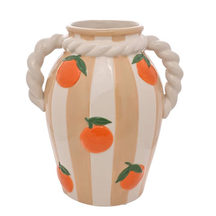 Vaso a righe Hestia con arance e manico effetto corda per la vendita all'ingrosso da parte di WIDDOP and Co.