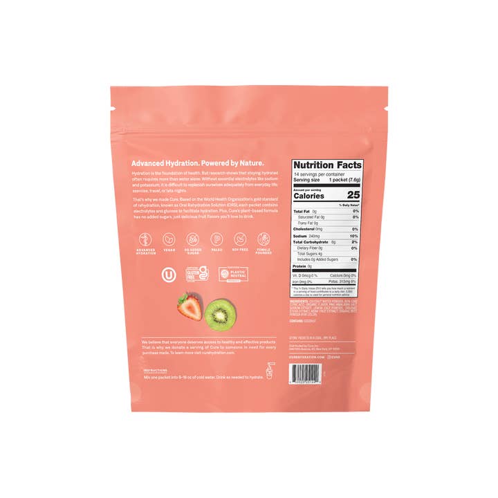 Cure Hydration - Wholesale Powdered Health Drink - Hydrating Electrolyte Drink Mix - Strawberry Kiwi