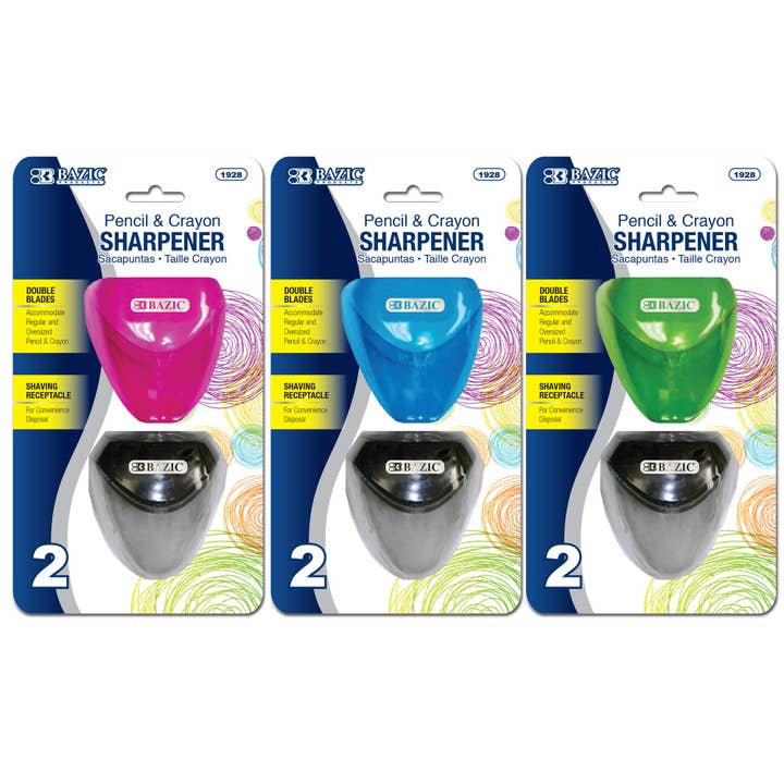 Luna Office Supply - Everyday Essential – wholesale Pencil sharpener – Dual Blades Sharpener with Triangle Receptacle- 2 Pack2