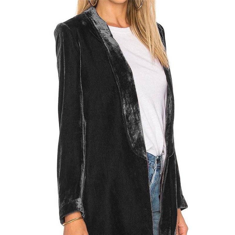 Sheer Trend - Wholesale Blazer - Dames - Effen Kleur Minimalistische Fluwelen Blazers1