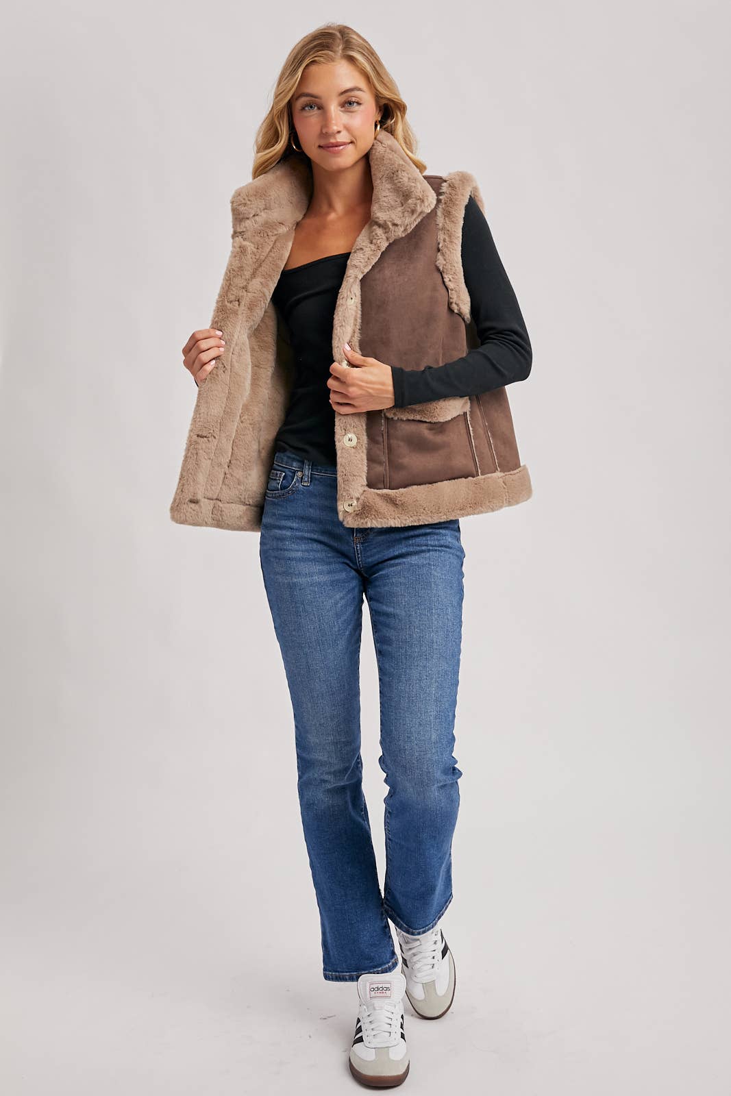 Bluivy - Wholesale Outerwear Vest - Women's - FAUX SUEDE WITH FAUX SHEARLING LINING TRIM VEST11