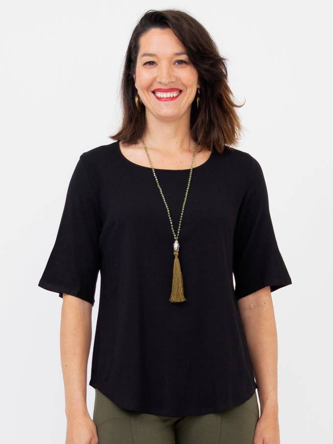 Liza Top, Black, Linen Bamboo for wholesale by Blue Sky Clothing Co LLC