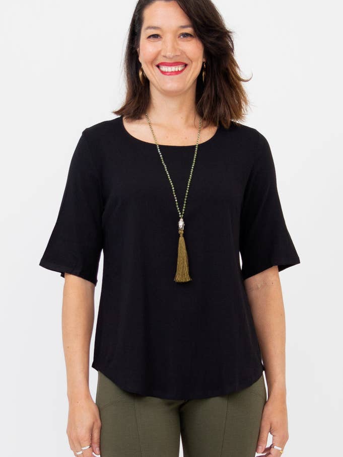 Liza Top, Svart, Linne Bambu för wholesale av Blue Sky Clothing Co LLC