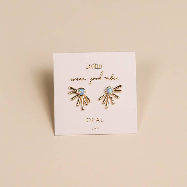 JaxKelly - Wholesale Stud/Post Earrings - Sun Ray - Fire Opal - Gold Earrings4