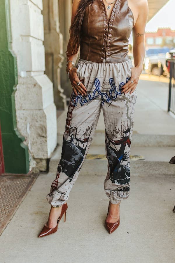 LUCKY & BLESSED - Wholesale Pants - Women's - Plus Size Vintage Rodeo Printed Elastic Waist Jogger Pants