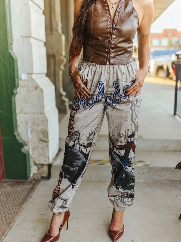 Plus Size Vintage Rodeo Printed Elastic Waist Jogger Pants for wholesale by LUCKY & BLESSED