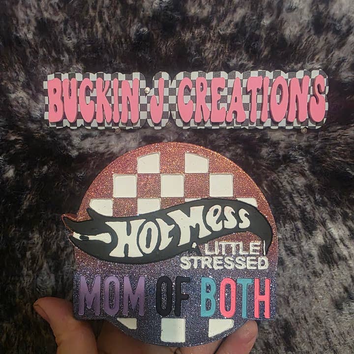 Hot Mess Mom Of Both Car Air Freshener for wholesale by Buckin J Creations