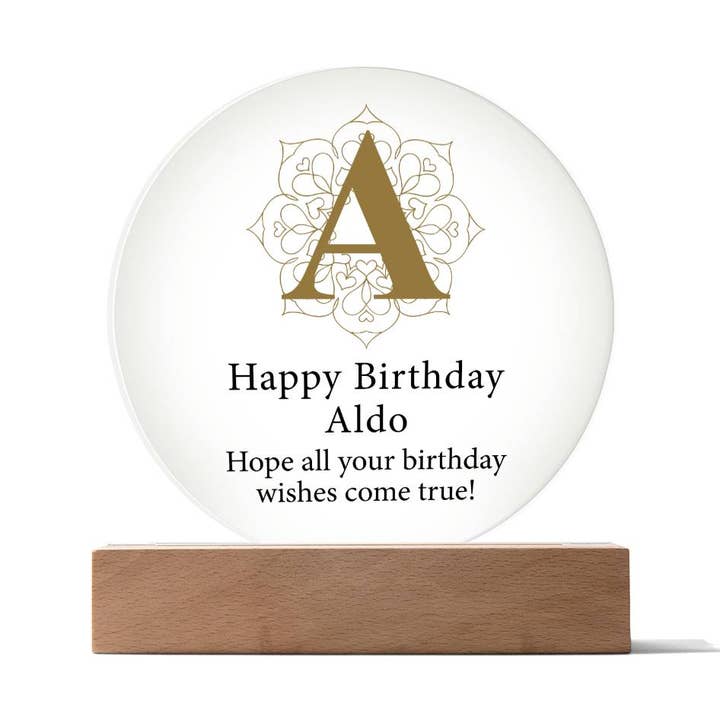Happy Birthday Aldo v01 - Circle Acrylic Plaque for wholesale by Unique Gifts Store