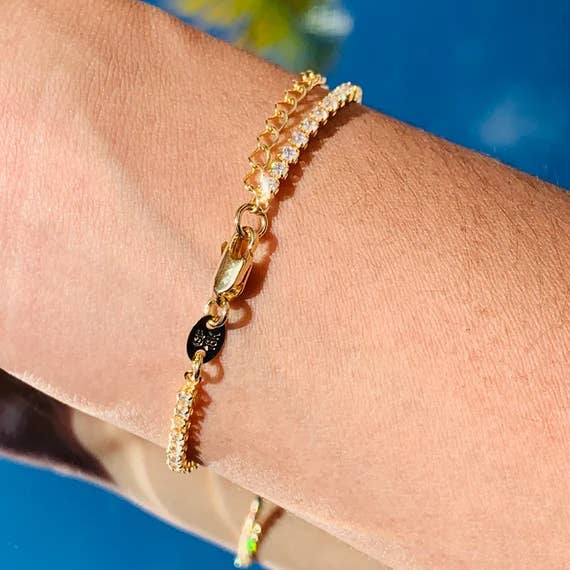 18K Guld Curb Chain Tennisarmband – Damers Stapelbart Armband för wholesale av Mali Beads