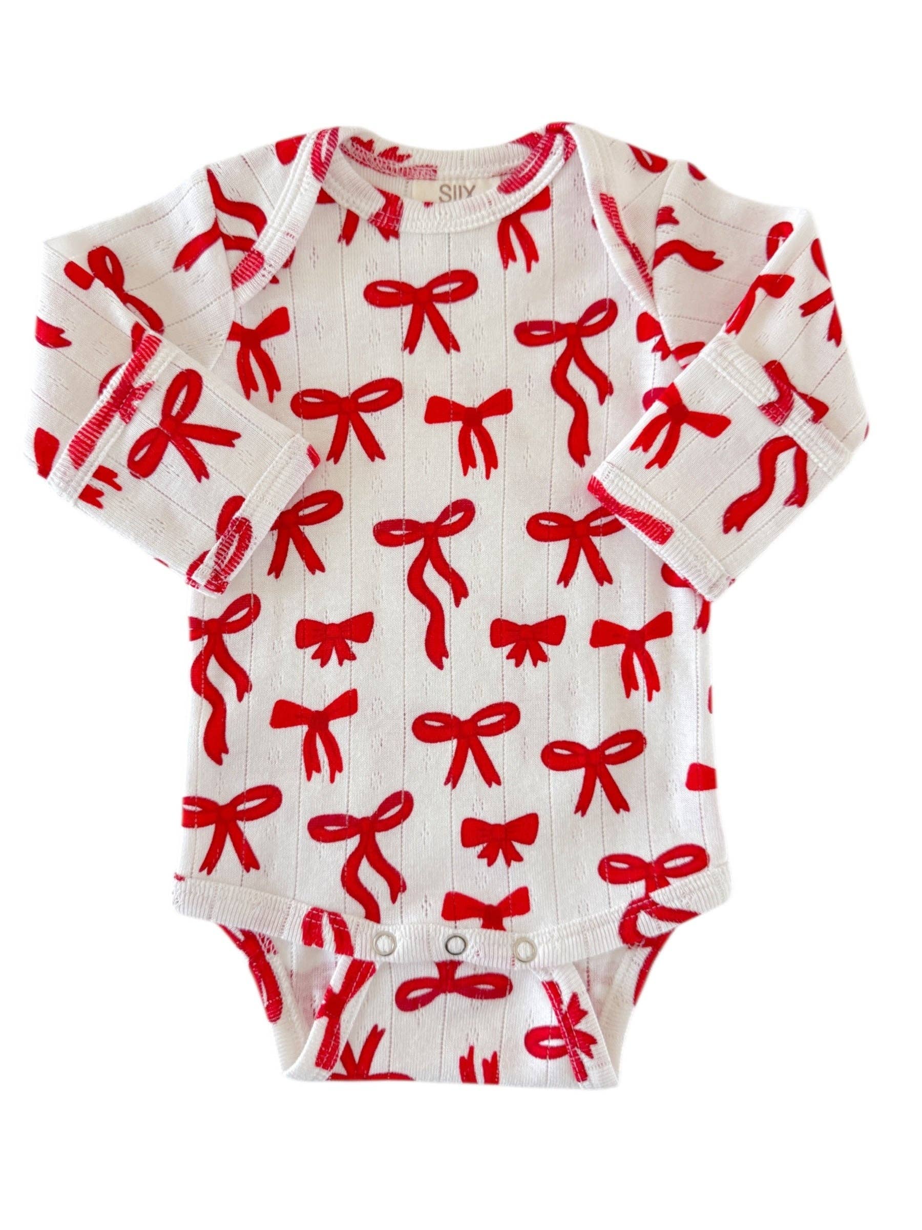 SIIX Collection – wholesale Bodysuit (non-footed) – Baby – Red Bows / Organic Pointelle Long Sleeve Bodysuit0