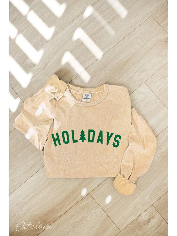OAT COLLECTIVE - Wholesale Screen Printed T-Shirt - Women's - HOLIDAYS Mineral Washed Long Sleeve Graphic 3