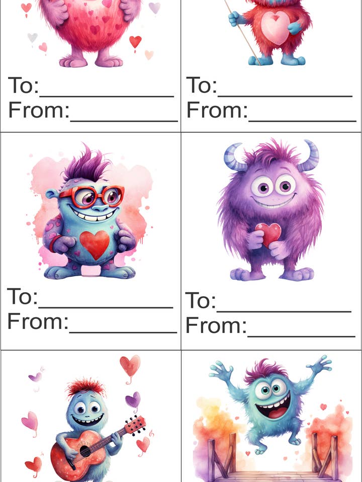 Kids School Valentine Card Bundle Fun Monsters for wholesale by RLWetland