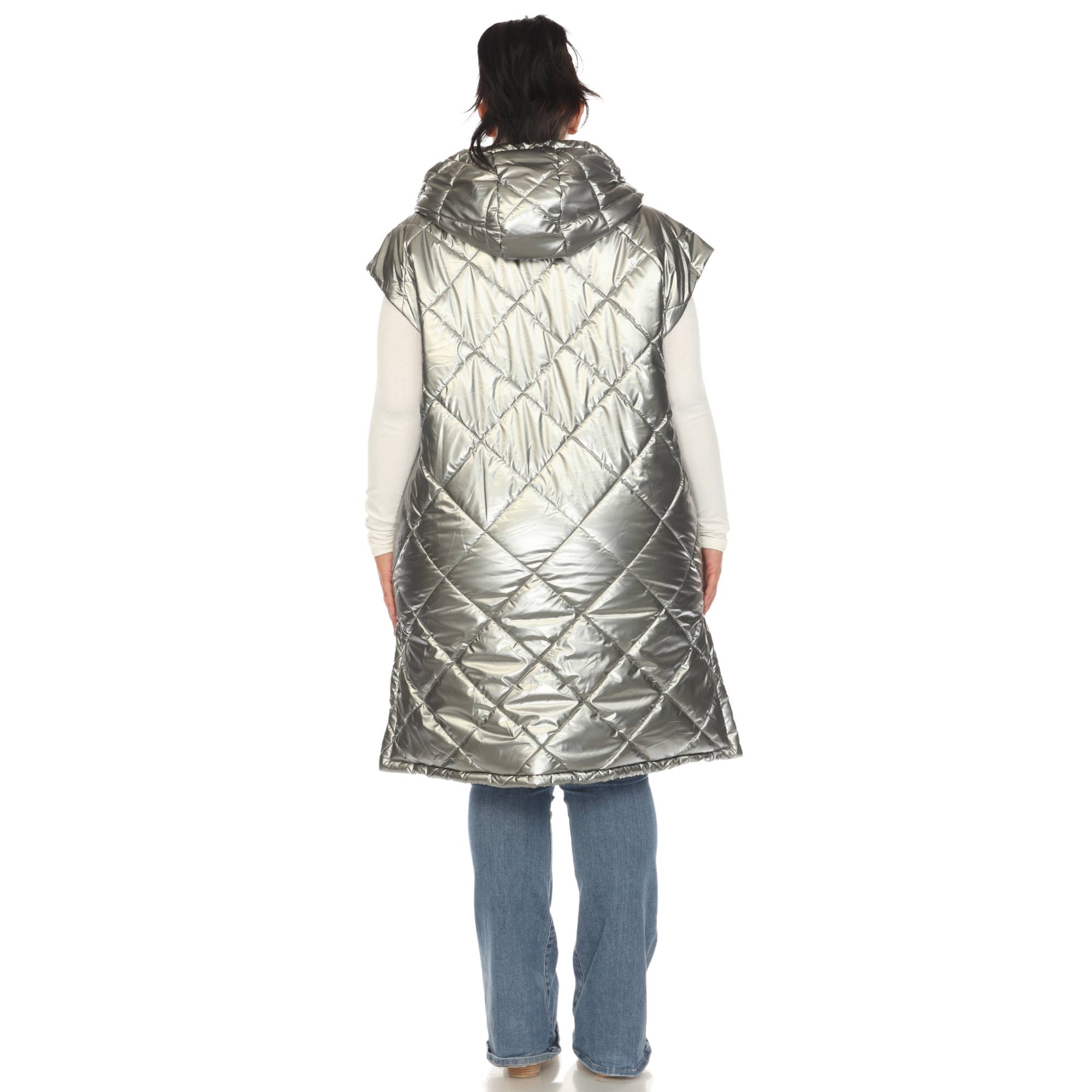 WHITE MARK - Wholesale Outerwear Vest - Women's - Plus Size Metallic Diamond Puffer Vest6