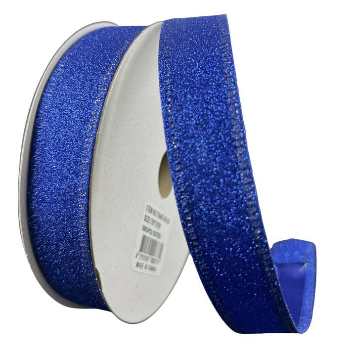 Nastro con filo glitterato tutto piatto blu reale da 7/8 pollici 76467-05-25 per la vendita all'ingrosso da parte di Trendy tree