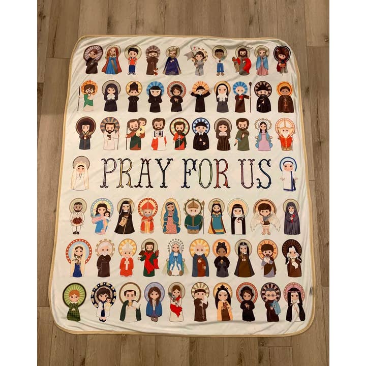 50x60 Catholic Pray for us Saints Ultra soft throw Blanket. for wholesale by Meyer Market Designs