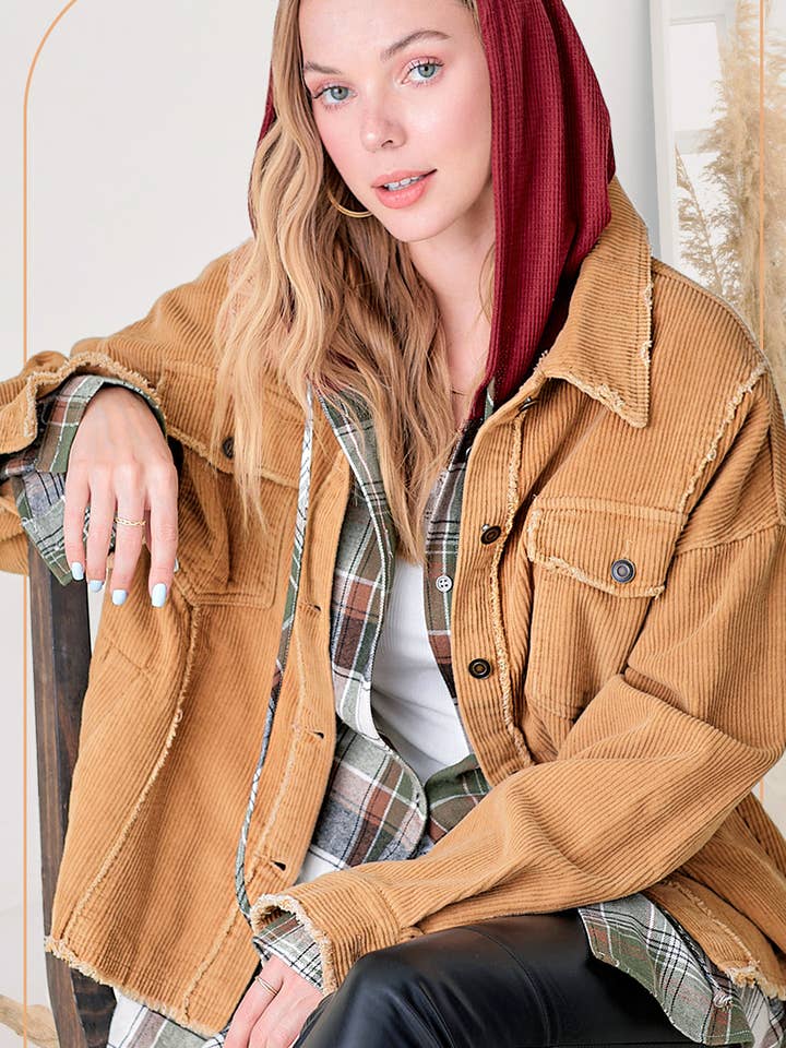 JKT1782-Washed Corduroy Oversized Button Down Jacket for wholesale by La Miel