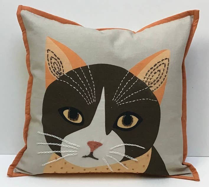 natural habitat - Wholesale Throw/Decorative Pillow - Pillow Applique/Embo 16" Matilda Cat pillow