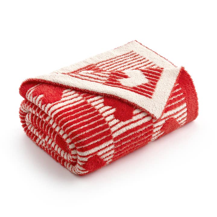 SS Checkered Heart Knit Reversible Throw Blanket 50*60" for wholesale by DreamValley