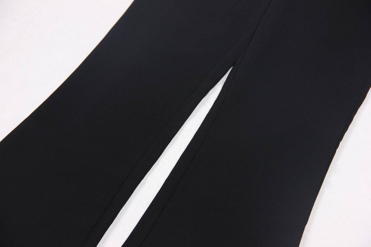 Sort M82 Højtaljede Draperede Vidde Flared Bukser for engroshandel på Faire7