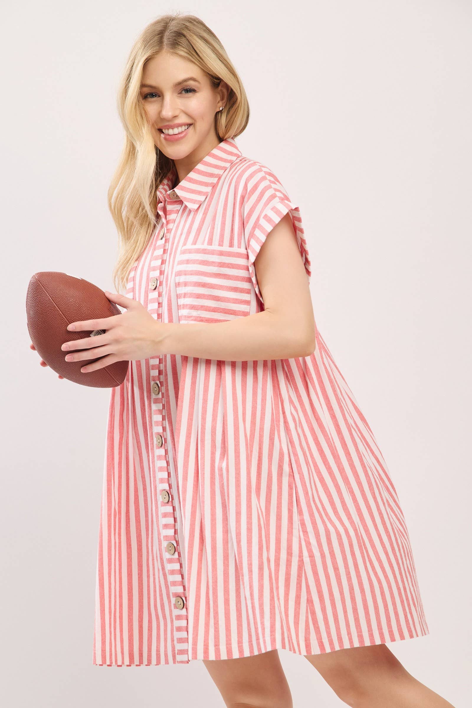 Sewn and Seen - Vente Robe – femme - ROBE TUNIQUE À RAYURES EN COTON AVEC BOUTONS2