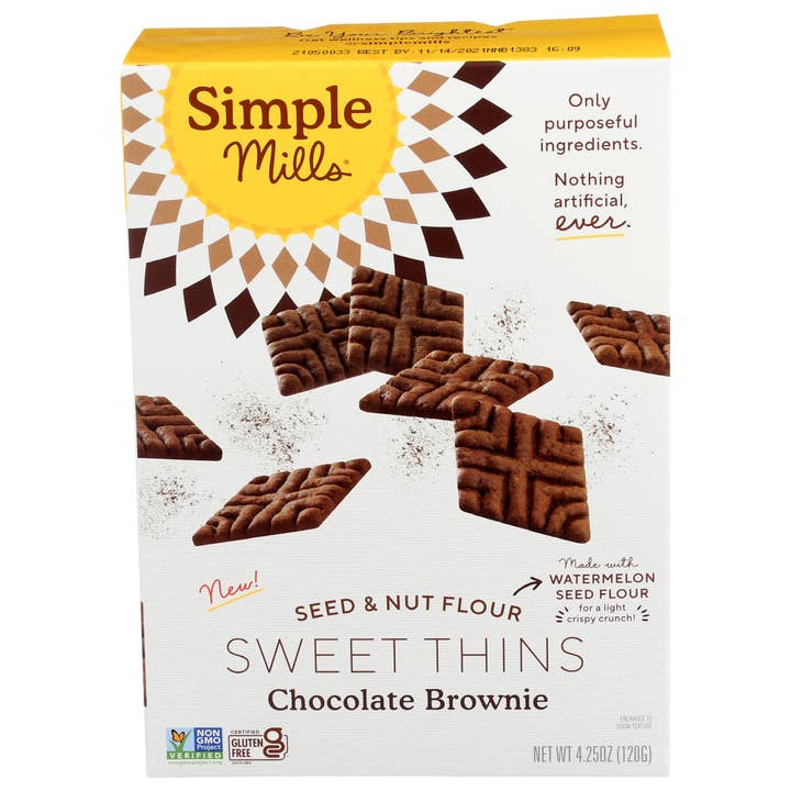 Simple Mills Sweet Thins Chocolate Brownie 4.25 oz for wholesale by KeHE Distributors, LLC