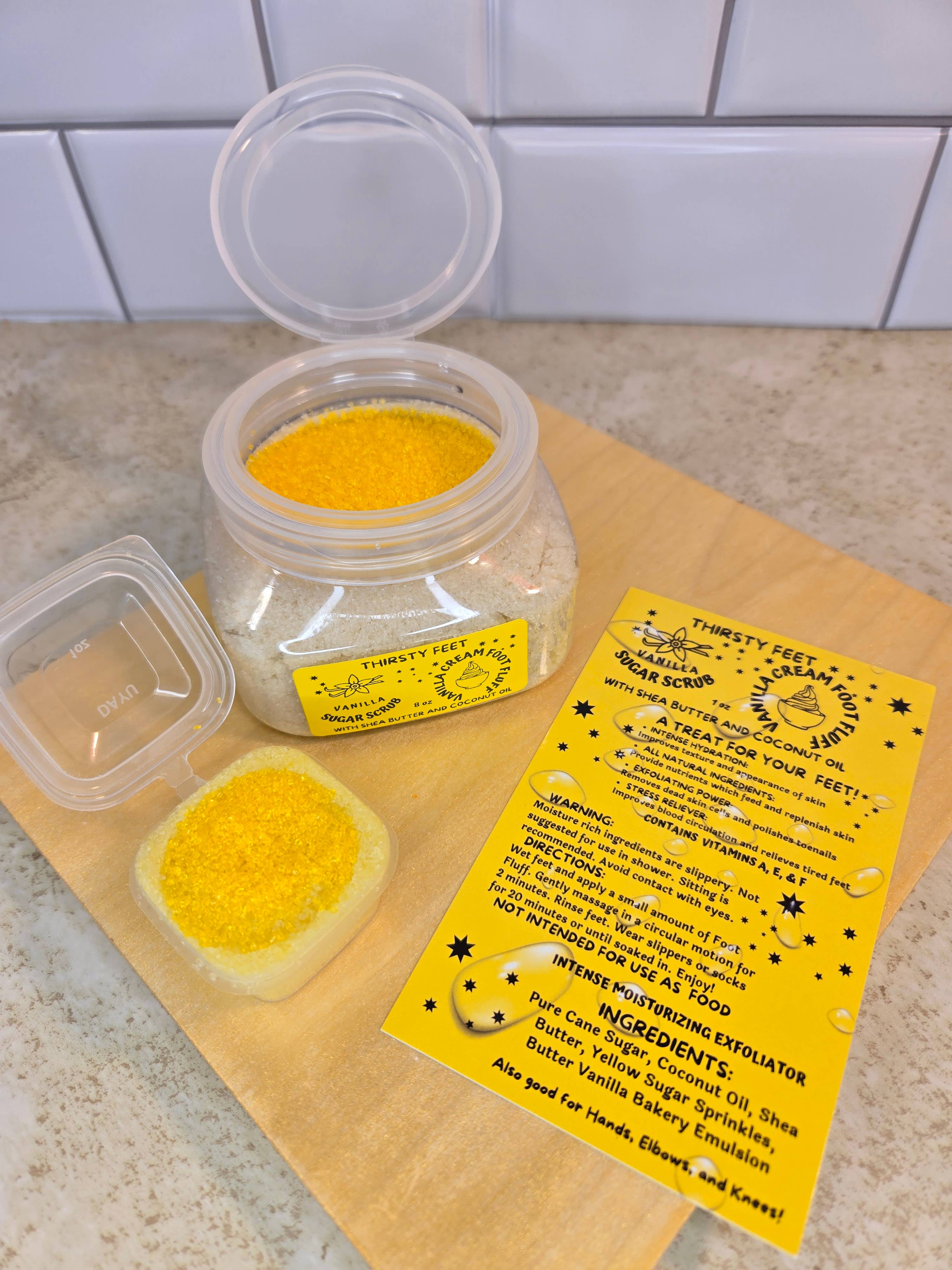 THIRSTY FEET®️ - Wholesale Foot Scrub/Polish - Vanilla Cream Foot Fluff Sugar Scrub 8 oz Jar2