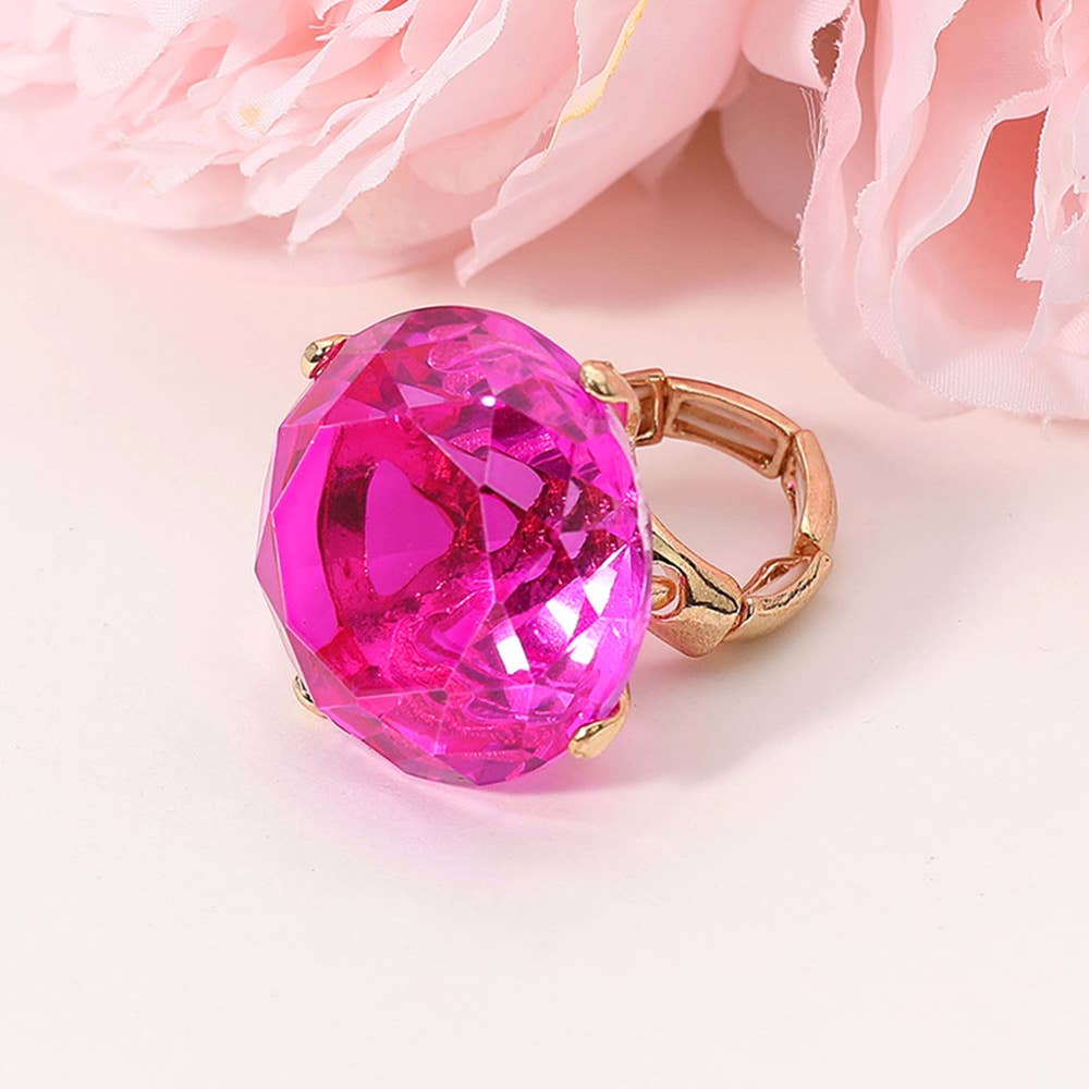 Sensibling Corp. - Venta al por mayor Anillos grandes/de cóctel - Anillo elástico con piedra de vidrio redonda de corte diamante de gran tamaño2