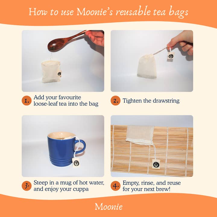 Moonie Eco Friendly Products – wholesale Tea bags – Reusable Tea Bag | Cotton | Zero Waste | Handmade1
