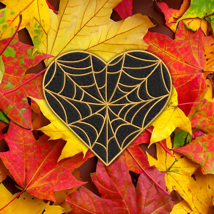 Studio Ten Design - Wholesale Patch - Cobweb Heart Embroidered Iron-On Patch