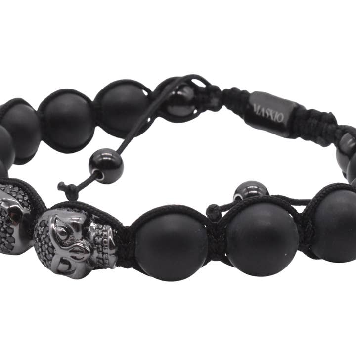 Maskio Black Stainless Steel Skull and Onyx Stones Bracelet for wholesale by Maskio