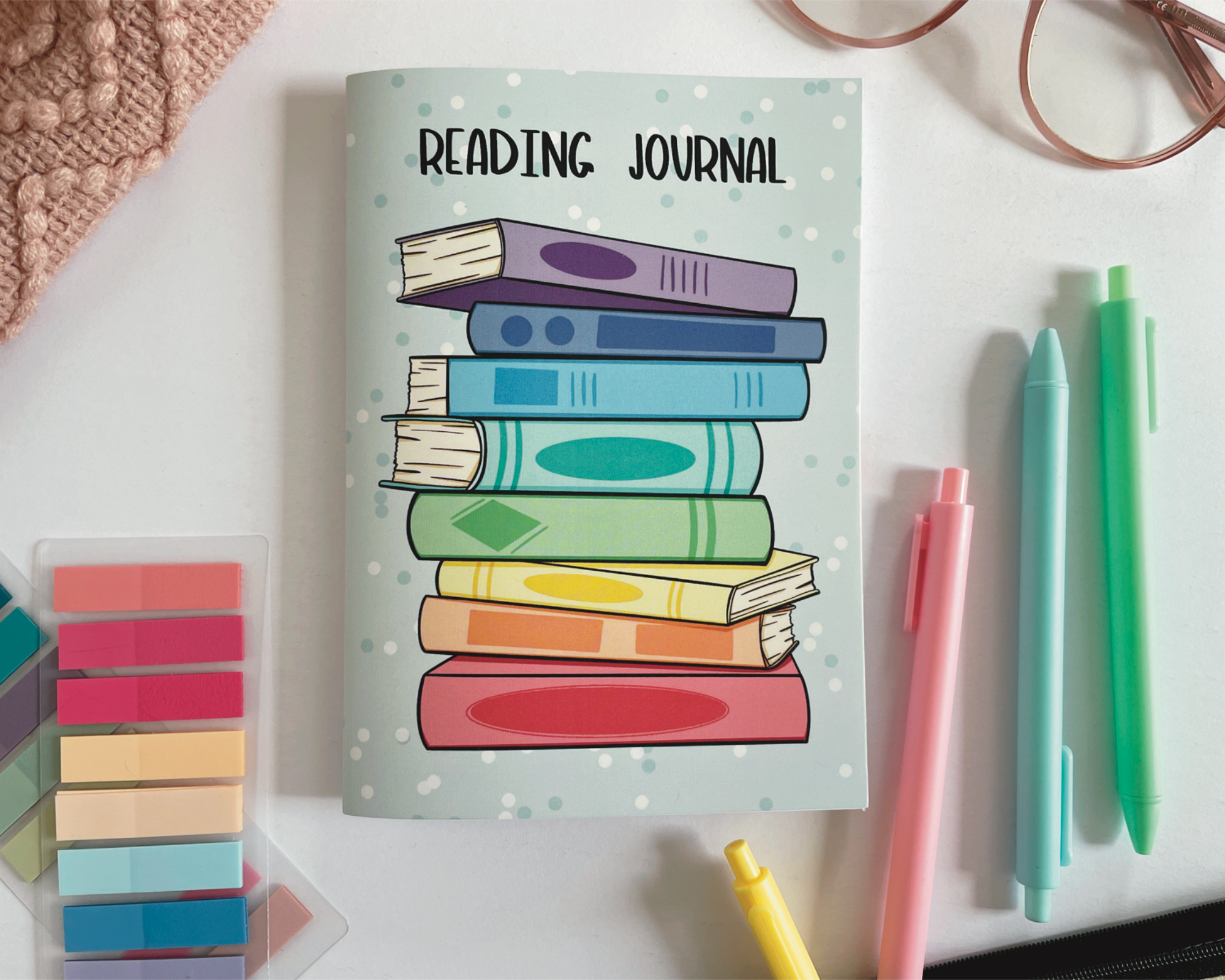 The Peachy Polka Dot – wholesale Journal/diary – Rainbow Stack Reading Journal – Mini Book Log & TBR Tracker1