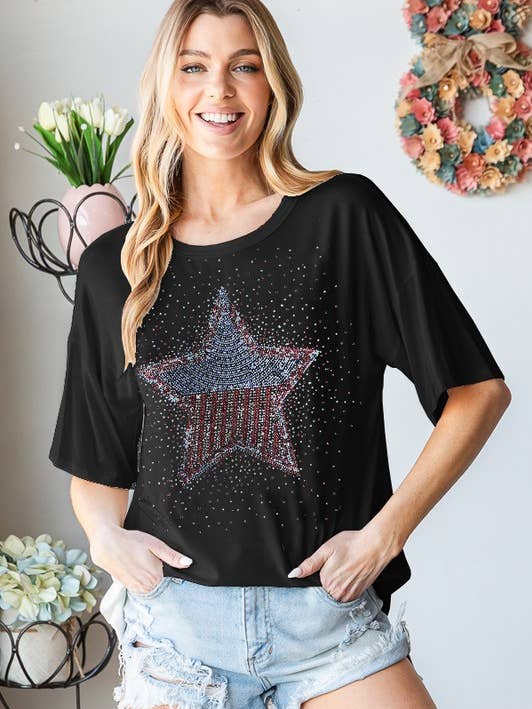 ET7633-11 KORTÄRMAD TOPP MED STJÄRNOR OCH STRASSTENAR för wholesale av HEIMISH