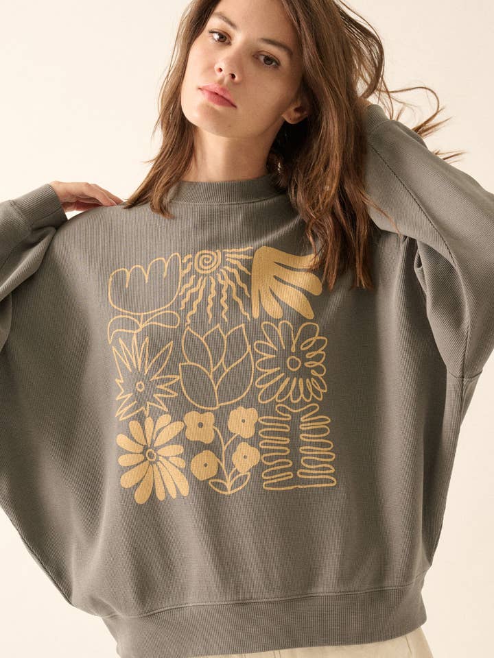 Checkerboard Flower Thermal Graphic Sweatshirt for wholesale by Promesa USA