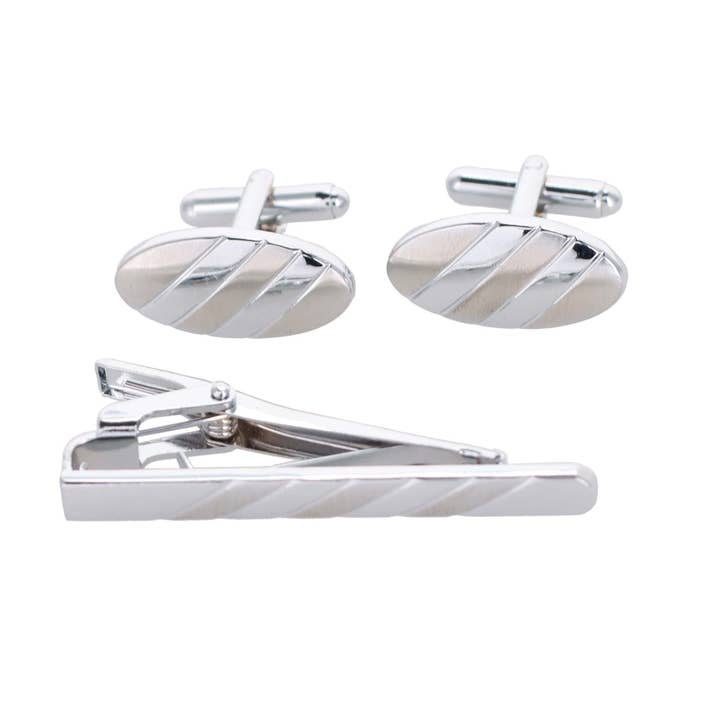 Classy Cufflinks - Venta al por mayor Gemelos - Hombre - Juego de gemelos y barra de corbata de plata lisa Vittorio Vico de Classy Cufflinks