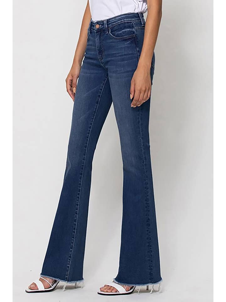 WITTY MID RISE RAW HEM FLARE JEANS T5349D for wholesale on Faire1