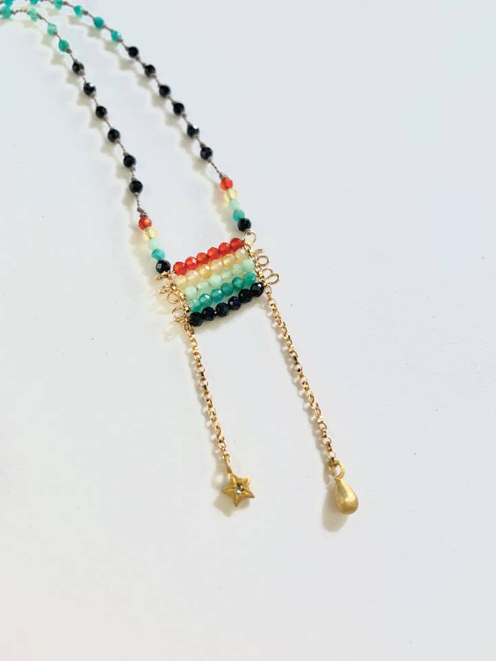 Rainbow Drop Necklace Bright~Sapphire, Chrysophrase, Amazoni for wholesale by Honey5Kauai