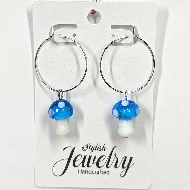 Stylish Jewelry Supply - Wholesale Dangle Earrings - Lampwork Glass Blue Mushroom Silver Earrings3