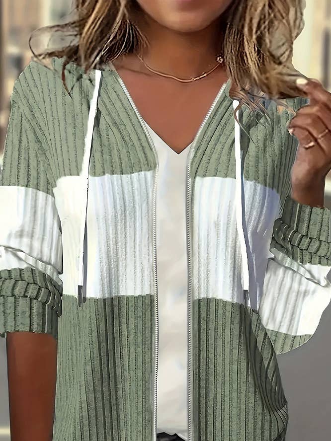 Geripptes Strickoberteil mit Farbblockreißverschluss ZK2186 für den Großhandel von UNISHE