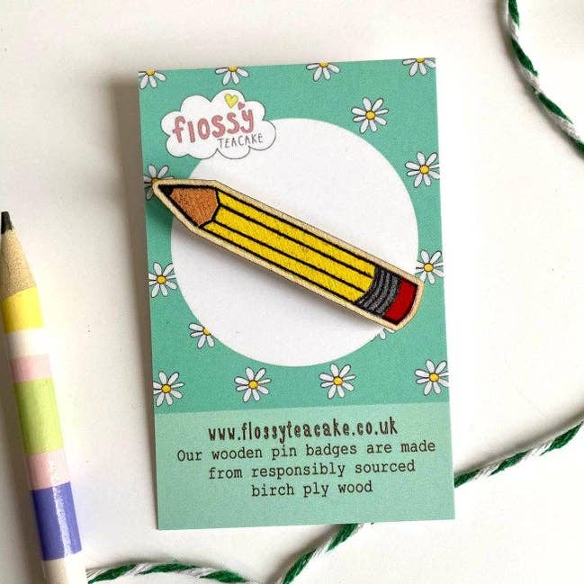 Pencil Wooden Pin Badge for wholesale by Flossy Teacake