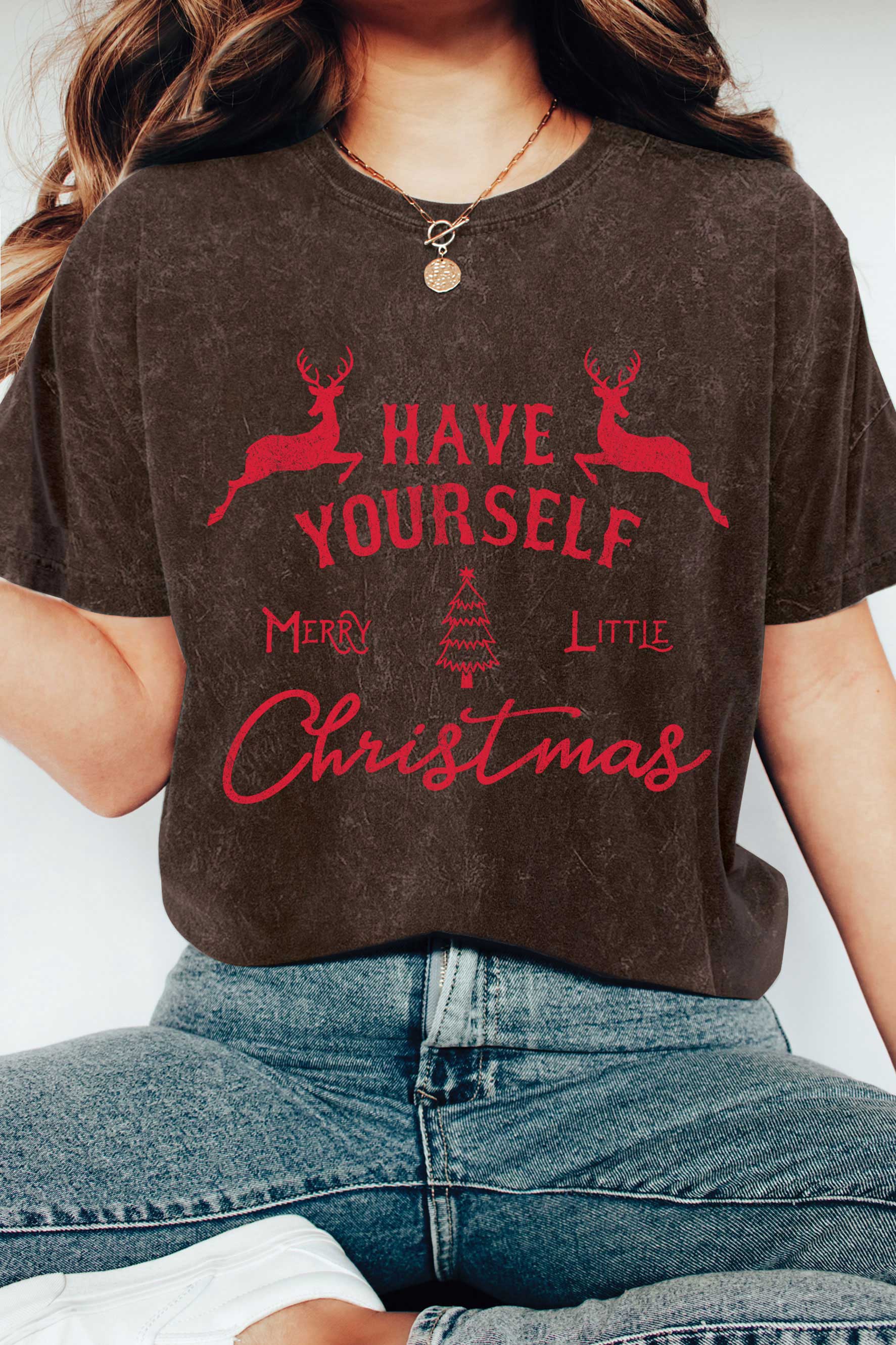 Rustee Clothing - Wholesale Screen Printed T-Shirt - Women's - MERRY LITTLE CHRISTMAS DEERS MINERAL GRAPHIC TSHIRTS2