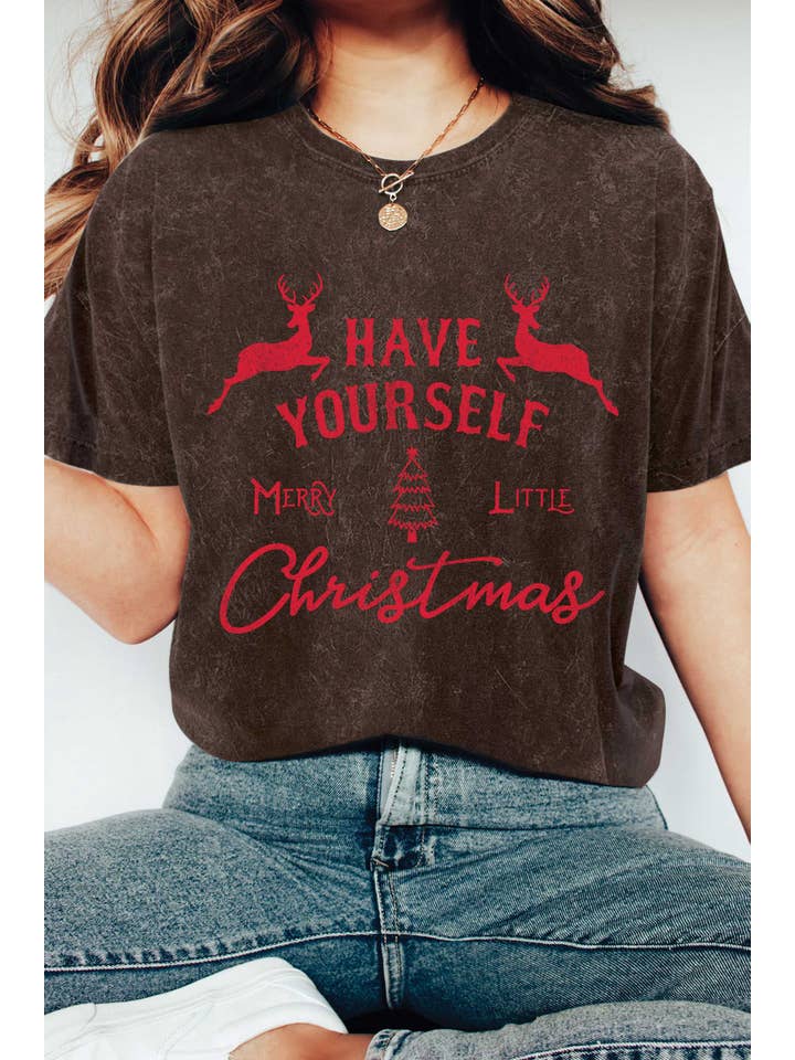 Rustee Clothing - Wholesale Screen Printed T-Shirt - Women's - MERRY LITTLE CHRISTMAS DEERS MINERAL GRAPHIC TSHIRTS2