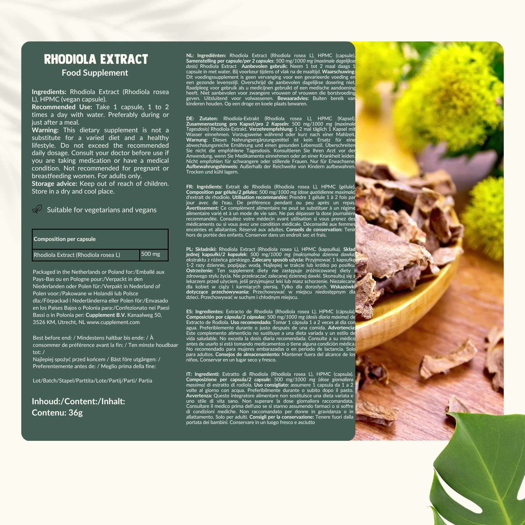 Cupplement b.v. - Wholesale Oral Supplement/Vitamin - Rhodiola Rosea Capsules 100mg  60 Capsules7