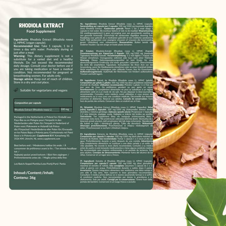 Cupplement b.v. - Wholesale Oral Supplement/Vitamin - Rhodiola Rosea Capsules 100mg 60 Capsules7