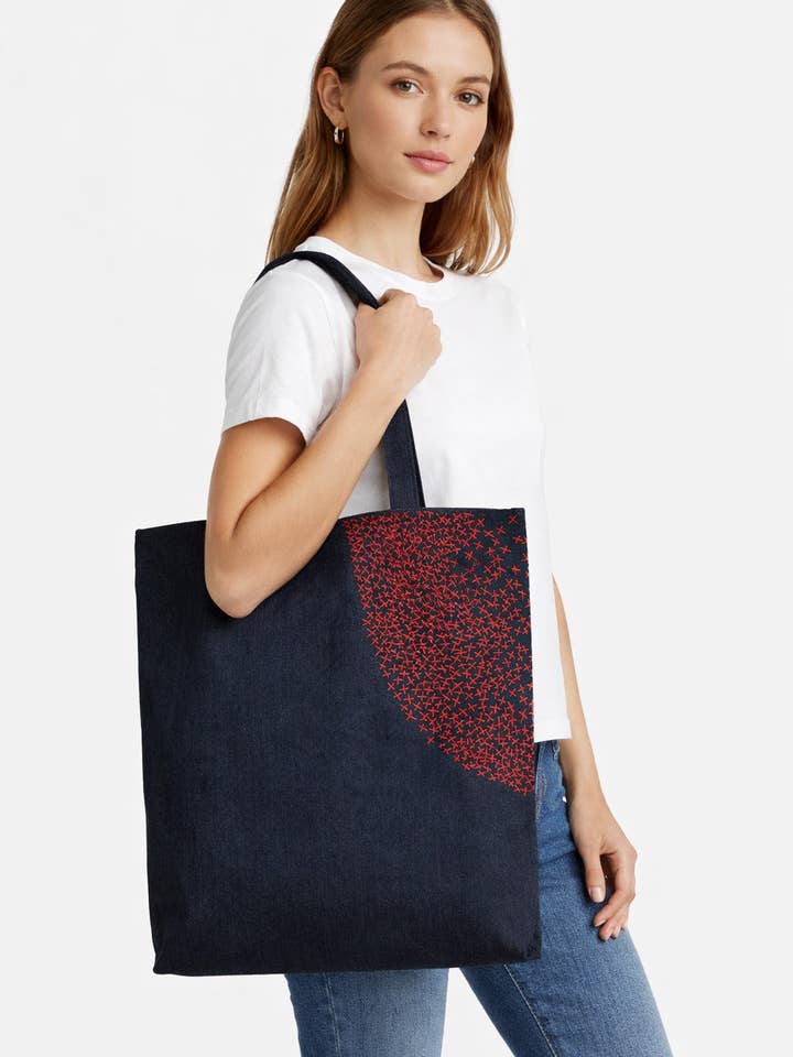 Kantha Embroidered Denim Tote bag for wholesale by Namaskar Australia