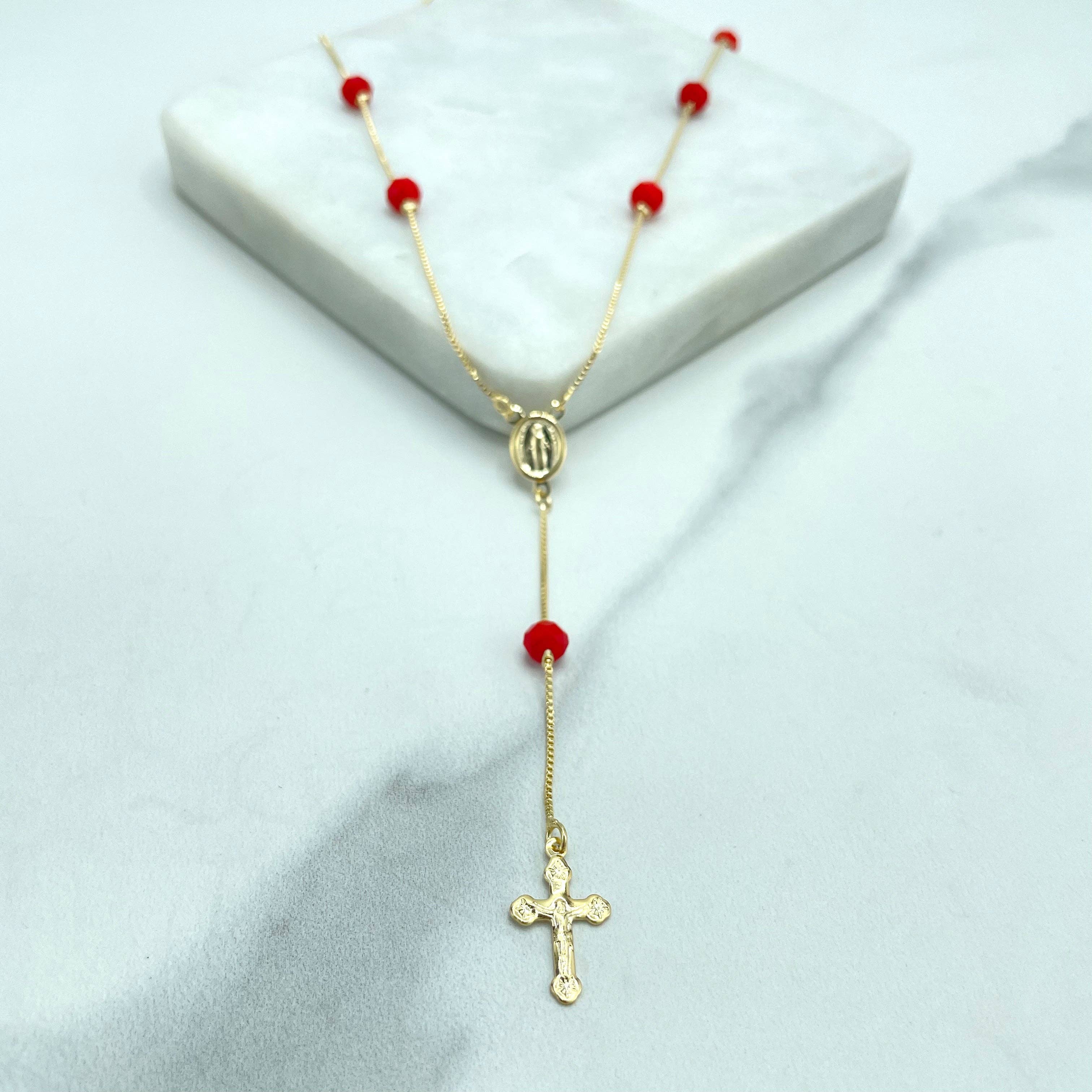 Luxus Accessories - Wholesale Prayer Beads Necklace - 18k Gold Filled Red, Black or Pearls Virgen La Milagrosa Beaded Rosary0